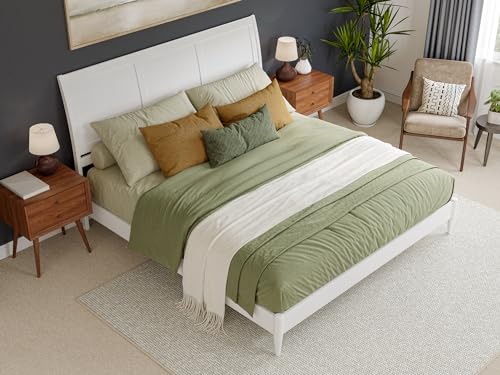 Valencia King Solid Wood Low Profile Sleigh Bed with Charging Station - White AFI