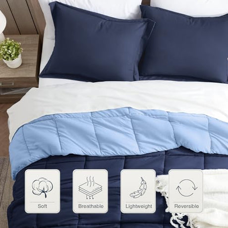 satisomnia Queen Comforter Set, Navy Blue Bedding Comforters Queen Size, 3 Pieces Down Alternative Bed Comforter Lightweight, Soft Quilted Bed Set Breathable, Reversible All Season Bedding Sets satisomnia
