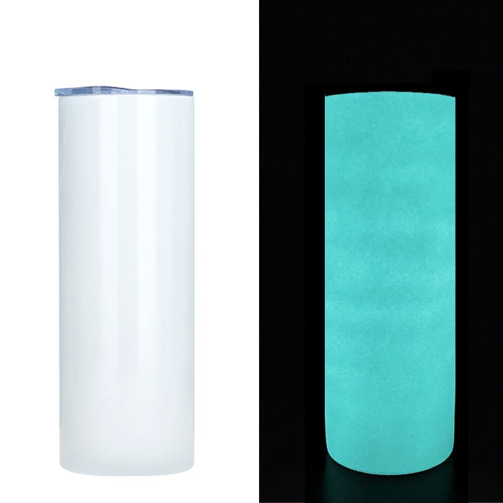 Turugi 20oz Luminous Blanks Skinny Tumbler For Sublimation, Double Wall Stainless Steel Straight Insulated Vacuum Slim Travel Mug Glow in the dark (Blue)