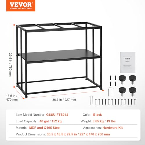 VEVOR Aquarium Stand, 40 Gallon Fish Tank Stand, 36.5 x 18.5 x 29.5 in Steel Turtle Tank Stand, 335 lbs Load Capacity, Reptile Tank Stand with Storage, Hardware Kit, and Non-slip Feet, Black