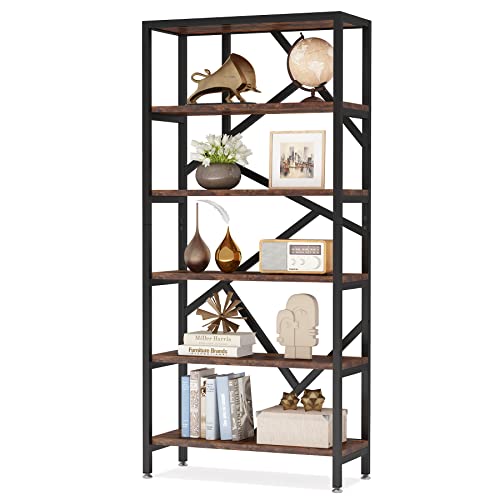 Tribesigns Vintage Industrial 6-Tier Bookshelf - 71 Inch Tall Open Etagere Bookcase in Brown - WoodArtSupply