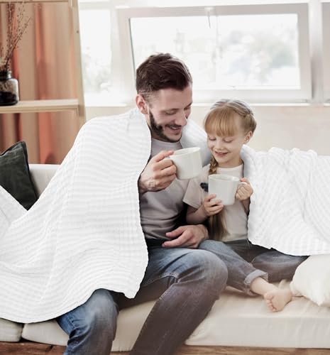 Utopia Bedding White 100% Cotton Waffle Blanket 300 GSM [Twin - 90x72 Inch] Soft Lightweight Breathable Dorm Bed Blanket for All Season Utopia Bedding