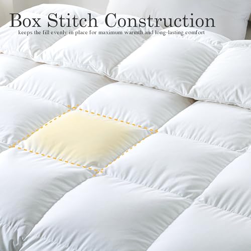 ELNIDO QUEEN® Feather Comforter Full Size, Filled with Feather and Downfiber, Luxurious All Season Fluffy Duvet Insert, Ultra Soft Hotel Collection 100% Cotton Cover Bed Comforter, White 82x86 Inch ELNIDO QUEEN