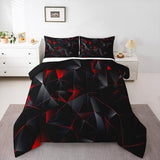 jejeloiu Red and Black Comforter Set Twin Size Kids Geometric Pattern Bedding Set for Boys Girls Teens Adults, Art Aesthetic Duvet Quilt Breathable Soft Room Decor 2Pcs jejeloiu