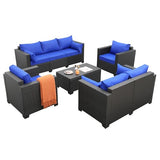 Rattaner Outdoor Wicker Furniture Set 5 Pieces Patio Sectional Sofa Couch Set with Storage Table Royal Blue Anti-slip Cushions Furniture Covers Rattaner