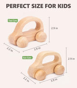 Wooden Baby Cars Toys, Montessori Toys for Babies 0-6-12 Months, Wooden Toys for Toddlers 1-3, Boy Nursery Neutral Nursery Decor Wood Rattle Baby Push Cars TUOWITA