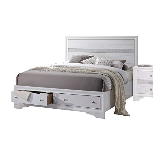 Acme Naima Eastern King Wooden Bed with Storage in White ACME Furniture
