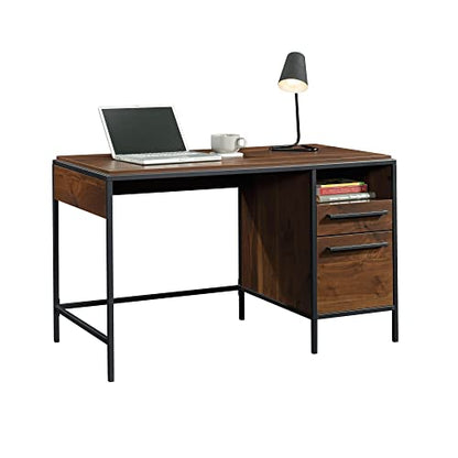 Sauder Nova Loft Single Ped Desk, L: 48.74" x W: 24.96" x H: 29.53", Grand Walnut Finish - WoodArtSupply