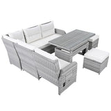 YOPTO 8-Piece Outdoor Furniture Couch Set,Rattan Patio Conversation Sectional Sofa Set with Adjustable Table,Recliners W/Extendable Side Tables & 2 Movable Ottomans,for Patio,Lawn,Backyard,Pool,Beige YOPTO