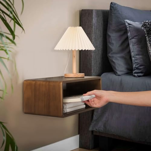 WDSHIYI Floating Nightstand, Wall Mounted Bedside Shelf, Handmade Bedroom Furniture,Pine Wood Floating Bedside Table, Minimalist and Unique Style 18”x 10”x 7.5” Brown WDSHIYI
