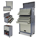 Kirmosal 13-Drawer Tool Chest with Wheels,2 in 1 Detachable Rolling Tool Chests with Drawers,Large Tool Box with Lock,Mobile Steel Tool Cabinet Storage for Warehouse,Garage-Grey&White Kirmosal