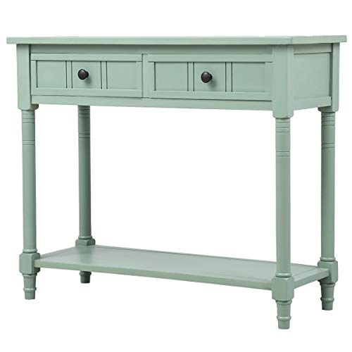 Knocbel Antique Entry Console Table with Drawers & Bottom Open Shelf, Wood Sofa Tables for Entryway Hallway Living Room, 35.43" W x 13.8" D x 30.25" H, Retro Blue Knocbel