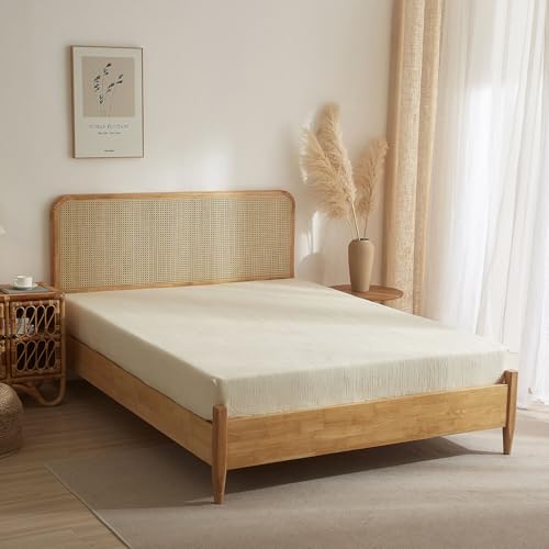 100% Muslin Cotton Cream Fitted Sheet Twin Only with 16" Elastic Deep Pocket, 1 Pack Soft Breathable Absorbent Gauze Single Fitted Bottom Sheet, Minimalist Fluffy Wrinkle Mattress Protector YASMENG