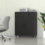 JINKUR Metal Storage Cabinet with 2 Drawers and Adjustable Shelf, Sideboard Buffet Cabinet for Home, Office, Hallway, Entryway, Living Room, Kitchen Pantry and Dining Room (Black) JINKUR