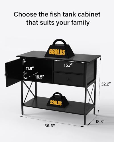 FILKO Fish Tank Stand 40 Gallon,Aquarium Stand 40-50 Gallon with Cabinet for Accessories Storage,Metal Terrarium Stand,Reptile Tank Stand,Sturdy Breeder Tank Stands,Weight Capacity 660lbs FILKO