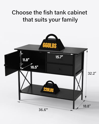 FILKO Fish Tank Stand 40 Gallon,Aquarium Stand 40-50 Gallon with Cabinet for Accessories Storage,Metal Terrarium Stand,Reptile Tank Stand,Sturdy Breeder Tank Stands,Weight Capacity 660lbs