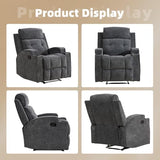 CAMMOV Manual Recliner Chair, Single Sofa Recliners with Overstuffed Back, Manual Fabric Recliner with 2 Cup Holders, Single Reclining Sofa Recliner for Living Room Theater Seating,Grey