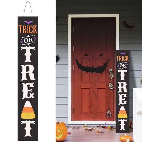 Super Holiday Halloween Front Door Decorations, Wooden Trick Or Treat Sign Porch Standing Hanging Decorations, for Halloween Home Farmhouse Outdoor Party Decor. - WoodArtSupply