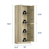 Cozy Castle Kitchen Pantry Cabinet, 71" Tall Wood Storage Cabinet with Doors and Shelves 4 Doors Freestanding Cupboard for Dining Room Living Room Bathroom Furniture, Whitewashed Oak Cozy Castle