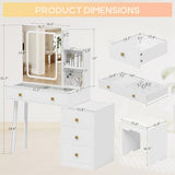 KAMABOKO Vanity Desk with LED Lights Mirror & Power Outlet, Small Makeup Vanity Table Set with 3 LED Lights Modes Adjustable Brightness,Dressing Table for Women and Girls Bedroom (055 White) KAMABOKO