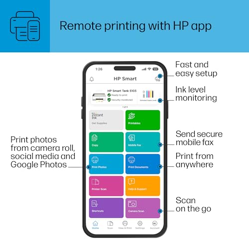 HP Smart Tank 5103 Wireless All-in-One Ink Tank Printer with 2 Years of Ink and 100sheets of Photo Paper Included, Print, scan, Copy, Best-for-Home, Refillable Ink Tank(5D1B2A)