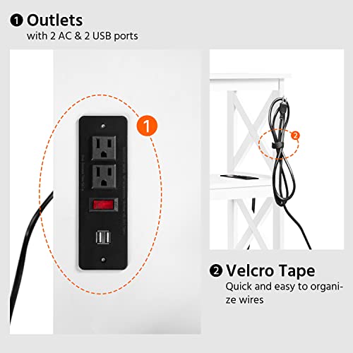 Yaheetech Entryway Table with Storage Shelves, Console Table with Power Outlets and USB Ports, Wood Narrow Sofa Table with X-Shaped Design for Living Room/Hallway/Couch, White Yaheetech