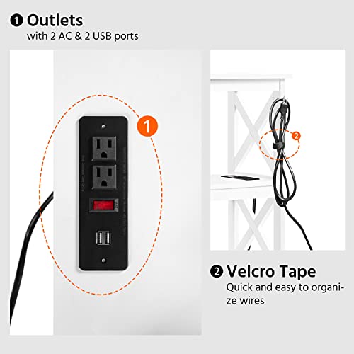 Yaheetech Entryway Table with Storage Shelves, Console Table with Power Outlets and USB Ports, Wood Narrow Sofa Table with X-Shaped Design for Living Room/Hallway/Couch, White - WoodArtSupply