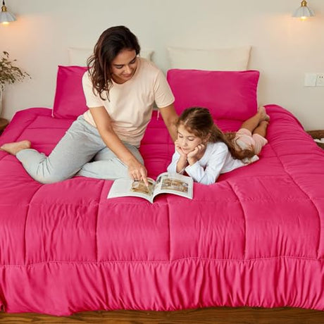 Exclusivo Mezcla Lightweight Reversible Twin Size Comforter Set, Down Alternative Comforter with 1 Pillow Sham, Twin Size Bedding Set for All Seasons, Hot Pink/Bright Pink Exclusivo Mezcla