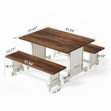 LITTLE TREE Dining Table Set for 4 with 2 Benches, Modern Kitchen Table with MDF Board, Space-Saving Dinette for Kitchen, Dining Room, Brown and White LITTLE TREE