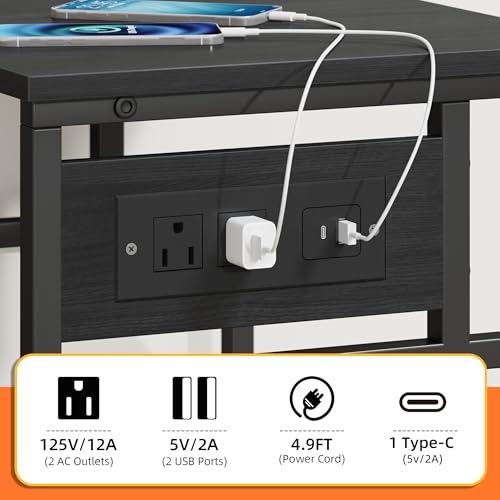YAOHUOO 3 Tier Large Printer Stand with Power Outlet/Adjustable Storage Shelf, Rolling Cart with Wheels, Printer Table for Home Office 3D Printer/Heat Press/Laster, 22"×15" Black