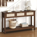 Luoxiao Console Table for Entryway with 3 Rattan Drawers Boho Entry Table with Storage Open Shelf, Narrow Long Sofa Tables for Living Room, Hallway, Foyer, Couch, Front Door, Walnut, 47 Inch Luoxiao