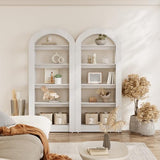 LITTLE TREE 5-Tier Bookshelf, Arch-Shaped Racks, Tall Standing Wooden Bookcase Display Shelf Modern Storage Solution (2, White) LITTLE TREE