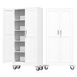 AUEYTVR 71" Tall Metal Garage Storage Cabinet with Wheels and Locking Doors and Tall Rolling Steel Tool Cabinet with 4 Adjustable Shelves for Garage,Home,Office,Shop (White) AUEYTVR