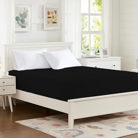 Hotella 100% Microfiber Full Size Fitted Sheet Only, 54"x75" Hotel Quality Deep Pocket Bottom Sheet, Up to 14" Matress Protector, Machine Washable and Non-Fade, Snug Fit & Stay in Place,Black Hotella
