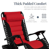 Best Choice Products Oversized Padded Zero Gravity Chair, Folding Outdoor Patio Recliner, XL Anti Gravity Lounger for Backyard w/Headrest, Cup Holder, Side Tray, Polyester Mesh - Red