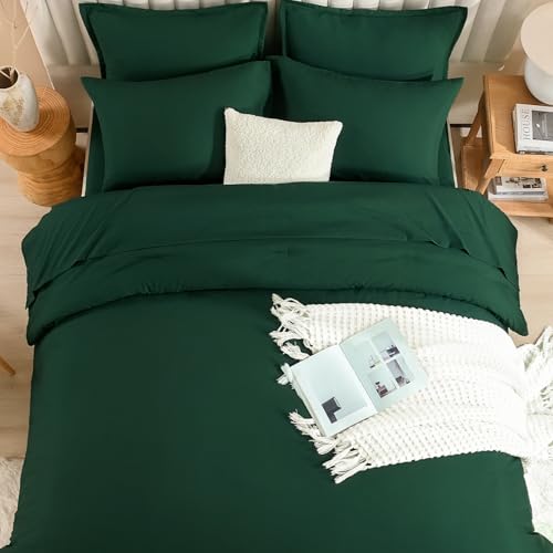 Litanika Queen Comforter Set Dark Emerald Green - 7 Pieces Bed in a Bag Queen Bedding Comforter Sets, Solid Lightweight Bed Set with Comforter, Sheets, Pillowcases & Shams Litanika