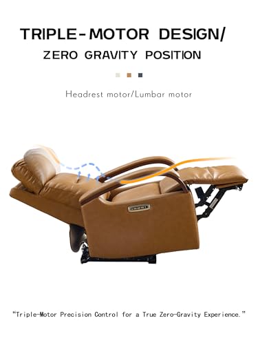 AEDI Genuine Leather Zero Gravity Power Recliner Chair with Triple-Motor System, Adjustable Headrest & Lumbar Support, USB & Type-C Charging,Camel