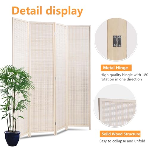 Bamboo Room Divider - 4 Panel Folding Privacy Screen, 72 x 17.7 - Ideal Room Partition & Divider for Living Room, Bedroom, Study (Natural, 4 Panel) PIKAQTOP