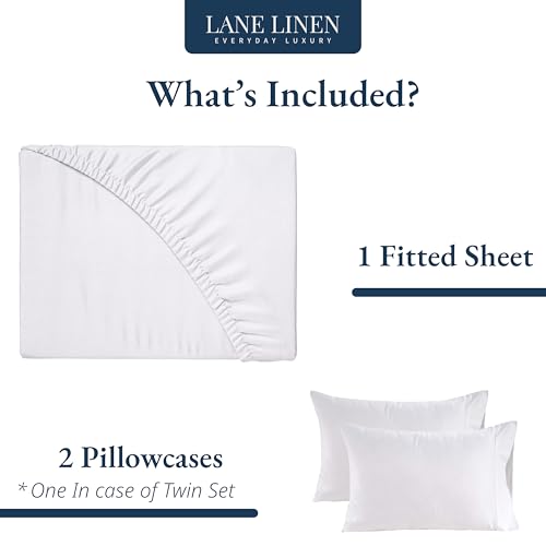 LANE LINEN Fitted Sheet Full Size, 100% Organic Cotton, 3-Piece Set (1 Fitted Sheet, 2 Pillowcases) Percale Weave, Bed Fitted Sheets, Breathable, Fits Mattress Upto 15" Deep - White (No Flat Sheet) LANE LINEN