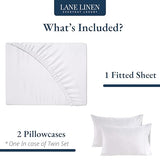 LANE LINEN Fitted Sheet Full Size, 100% Organic Cotton, 3-Piece Set (1 Fitted Sheet, 2 Pillowcases) Percale Weave, Bed Fitted Sheets, Breathable, Fits Mattress Upto 15" Deep - White (No Flat Sheet) LANE LINEN