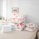 Feelyou Cute Flower 7 Piece Bedding Set Twin Size Kids Cartoon Cute Floral Bed in a Bag for Kids Girls Teens Toddler Yellow Pink Comforter Set with Sheets Kawaii Bed Set Feelyou