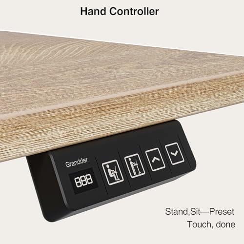 Grandder 47 Inch Electric Standing Desk with Four Drawers, Sit to Stand Up, Height Adjustable Desk with Storage Shelf for Home Office, Study, Ergonomic Adjustable Computer Desk, Oak Grandder