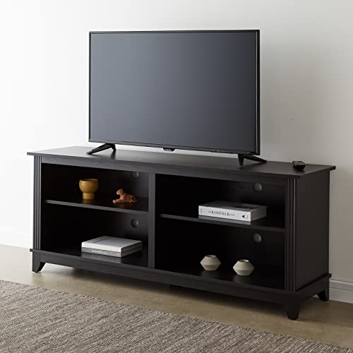 ROCKPOINT 58inch TV Stand Media Console for TV’s up to 65 Inches, Home Living Room Storage Console, Entertainment Center with 4 Open Storage Shelves, Modern TV Console Table (Black) - WoodArtSupply