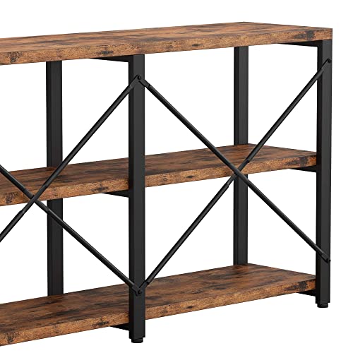 IRONCK Rustic Entryway Console Table, Long Hallway Table 47in 3-Tier, TV Stand Entertainment Center Media Stand for Living Room, Industrial Style, Vintage Brown