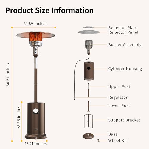 EAST OAK 50,000 BTU Patio Heater for Outdoor Use With Double-Layer Stainless Steel Burner, Round Table Design and Wheels, Outdoor Patio Heater for Commercial and Home, Bronze EAST OAK