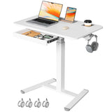 JYLH JOYSEEKER Mobile Standing Desk with Drawer, 32" Rolling Desk with Cup Holder and Hooks, Portable Laptop Cart on Wheels, Height Adjustable Workstation with Storage for Home Office, White JYLH JOYSEEKER