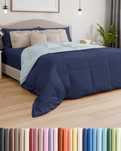 Full Size, Navy Blue/SkyBlue Alternative Down Comforter - Warm, Lightweight & Breathable Hotel Quality Bedding Set for Men, Women, Kids & Teens - All Season Cooling Microfiber Duvet Insert Comforter CGK Unlimited