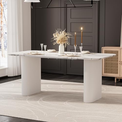 RGZ 71" Modern Cream White Oval Kitchen Table, Dining Table for 4-6 People, Easy to Assemble Accent Oval Dinner Room Table with White Ripple Legs for Home, Apartment, Dining Room, Kitchen RGZ