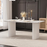 RGZ 71" Modern Cream White Oval Kitchen Table, Dining Table for 4-6 People, Easy to Assemble Accent Oval Dinner Room Table with White Ripple Legs for Home, Apartment, Dining Room, Kitchen RGZ