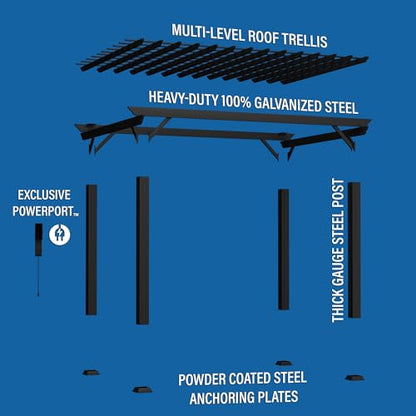 Backyard Discovery 14x12 Stratford All Season Galvanized Steel Pergola, Black, Sail Shade Soft Canopy, Rust Resistant, Support Winds Up to 100MPH, Patio, Deck, Backyard, Garden